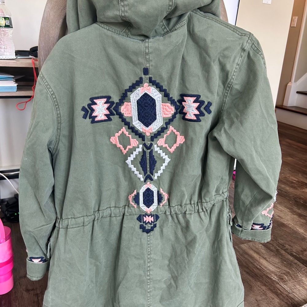 Free People Green Embroidered Utility Jacket